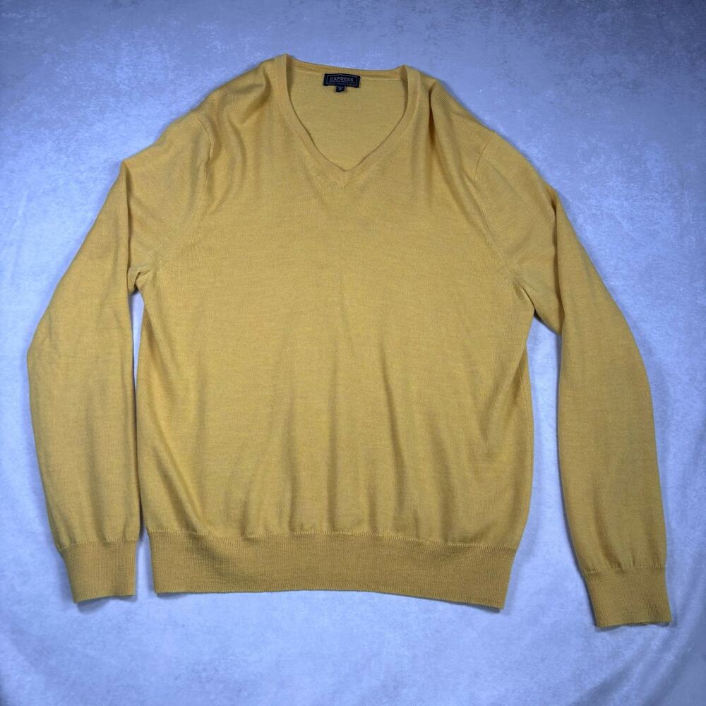 EXPRESS Extra Fine Merino Wool Mens XL Yellow V-neck Sweater